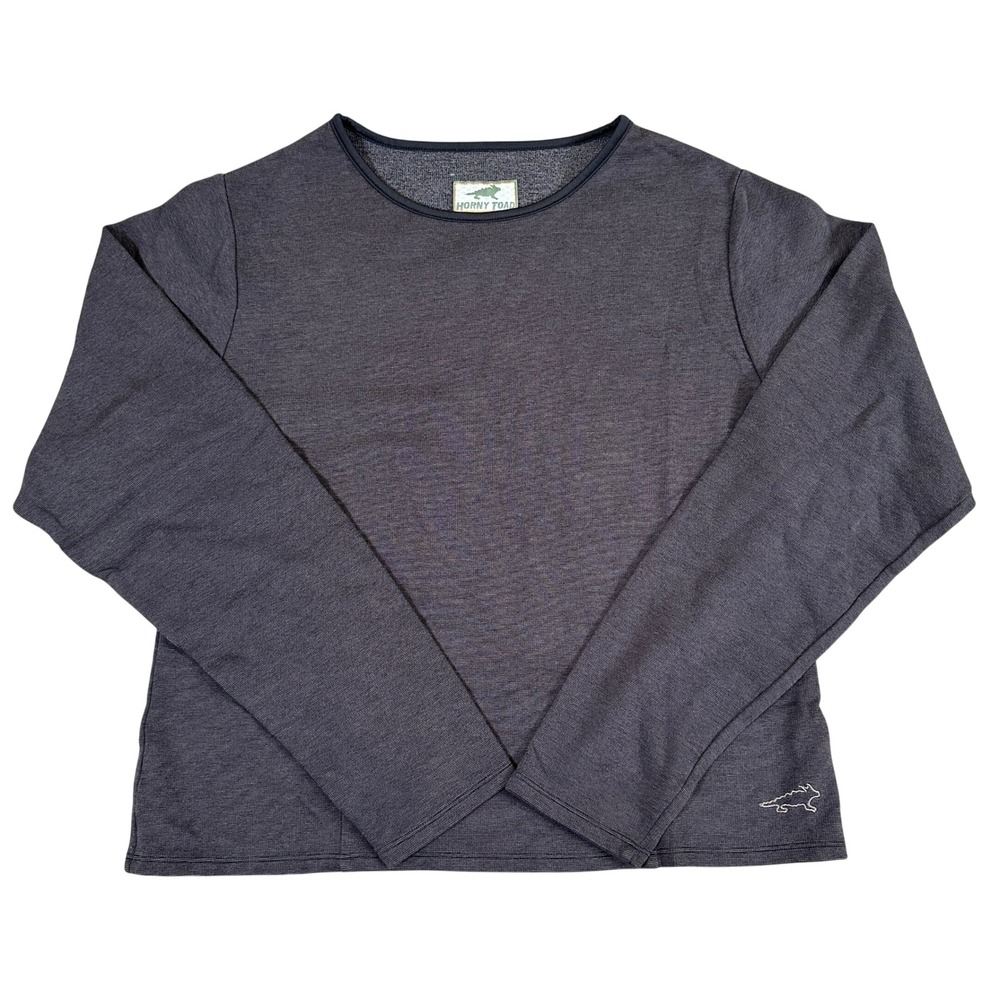Horny Toad Womens Long Sleeve Crewneck Top Charcoal Gray Micro Stripe Logo XL